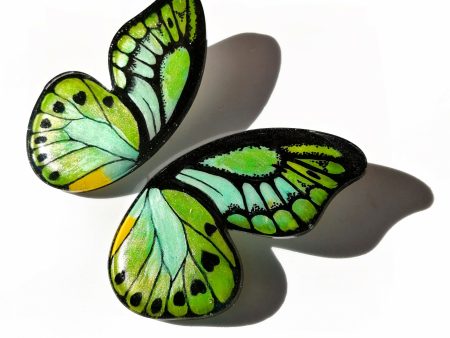 XL Pointed Half Green Birdwing Butterfy Earrings Online Sale