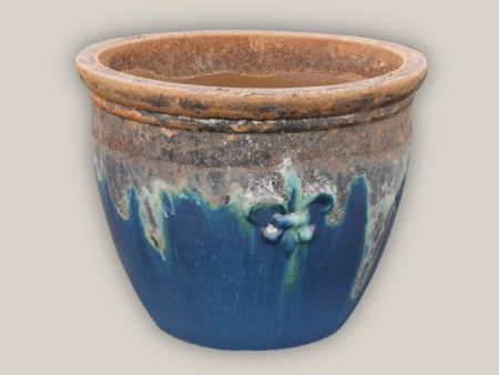 8455S43 - Angkor Marble Green Fleur de Lis Double Rim Ceramic Planter Sale