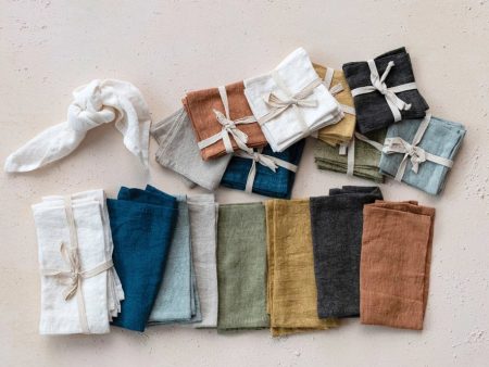 STONEWASHED LINEN COCKTAIL NAPKINS,  SET OF 4 on Sale